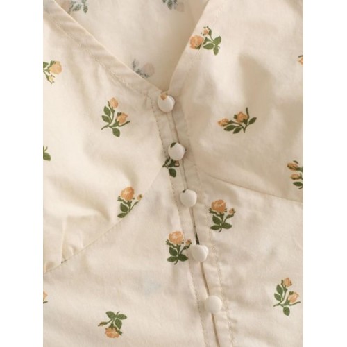 Puff Sleeve Ditsy Print Cropped Blouse