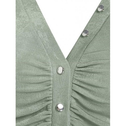 Knitted Button Up Cropped Blouse
