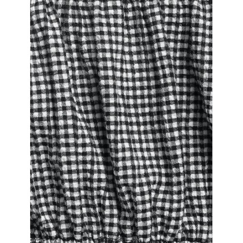 Gingham Puff Sleeve Crossover Blouse