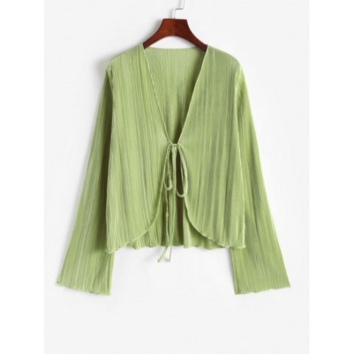 Plisse Pleated Tie Front Top Plisse Pleated Tie Front Top
