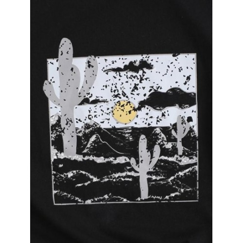Crew Neck Desert Cactus Graphic Tee