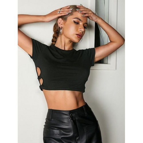 Rib-knit Keyhole Cutouts Knot Baby Tee