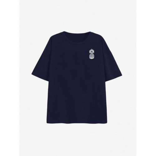 Pineapple Print Drop Shoulder Loose T Shirt