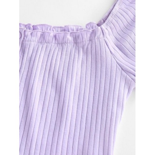 Ribbed Lettuce Frilled Crop Baby Tee Ribbed Lettuce Frilled Crop Baby Tee