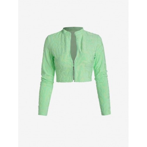 Jacquard Terry Cloth Double Way Zip Crop T Shirt