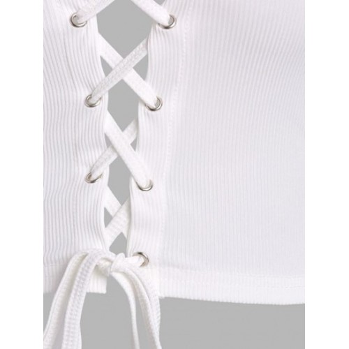 Lace Up Ribbed Cropped Tee