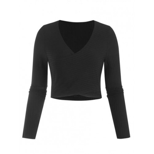 Ribbed Knit Surplice Slim Crop Tee Ribbed Knit Surplice Slim Crop Tee