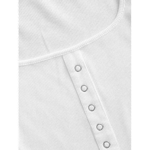 Square Collar Rib-knit Grommets Crop Top Square Collar Rib-knit Grommets Crop Top