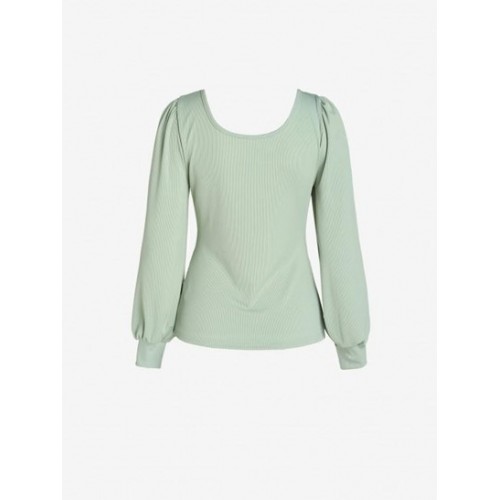 Lantern Sleeve U Neck T Shirt