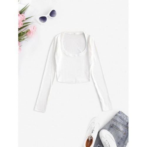 U Neck Ribbed Long Sleeve Top
