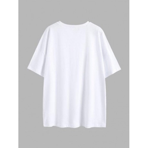 Moon Star Butterfly Print Drop Shoulder T Shirt