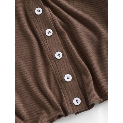 Button Up V Neck Cropped Tee