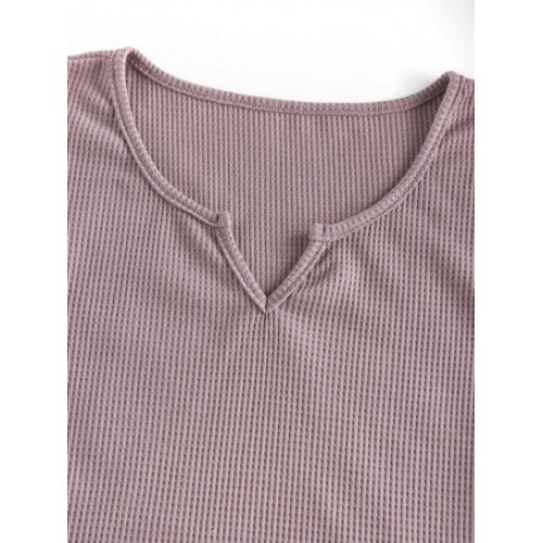 Knitted V Notch Crop T Shirt