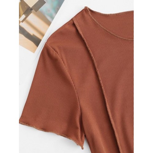 Ribbed Topstitching Crop T Shirt