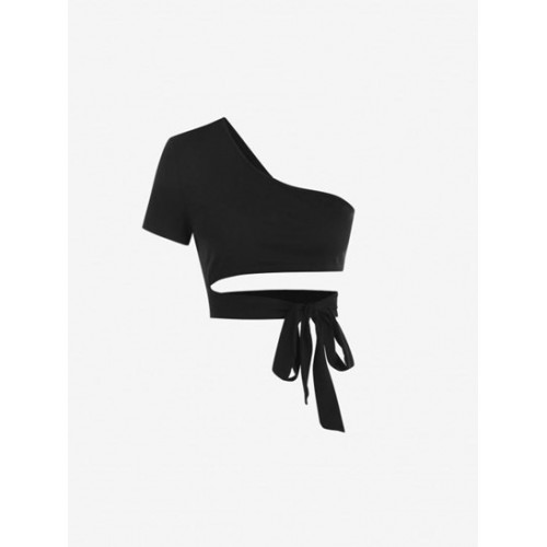One Shoulder Tied Crop T Shirt