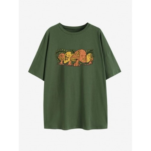 Mushroom Print Drop Shoulder T Shirt
