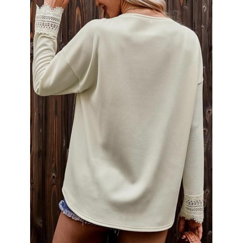 Lace Panel Solid V Neck Top