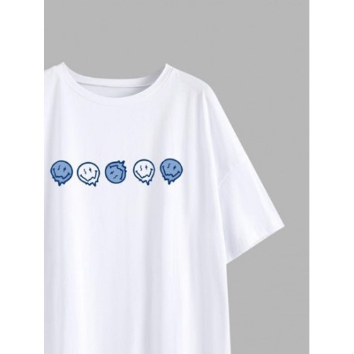 Positive Smiling Face Print Drop Shoulder T Shirt Positive Smiling Face Print Drop Shoulder T Shirt