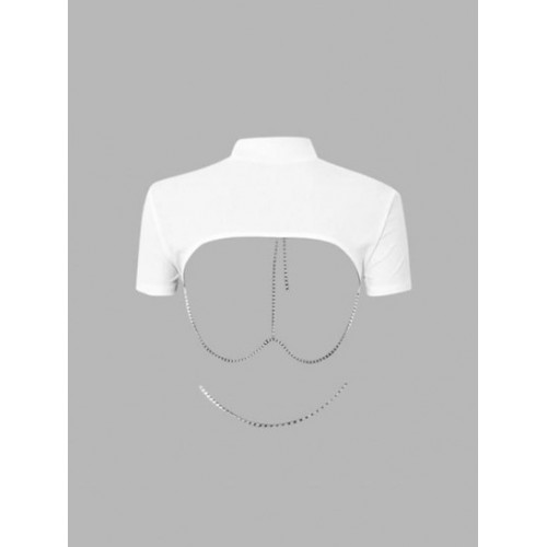 Rhinestones Chains Open Back Ribbed Tee Rhinestones Chains Open Back Ribbed Tee