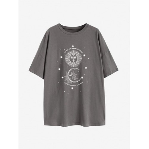 Oversized Sun Star Moon Graphic T-shirt