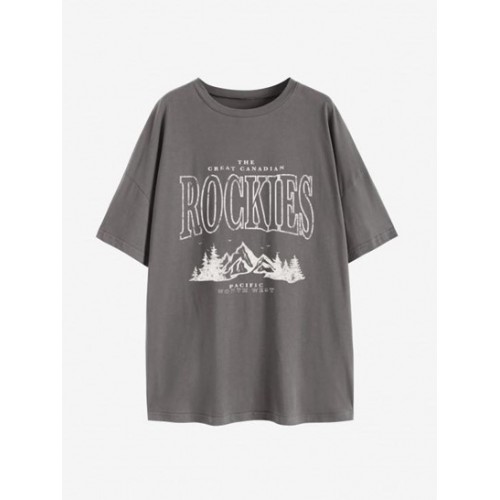 Letter Mountain Print Oversized Tunic Tee Letter Mountain Print Oversized Tunic Tee