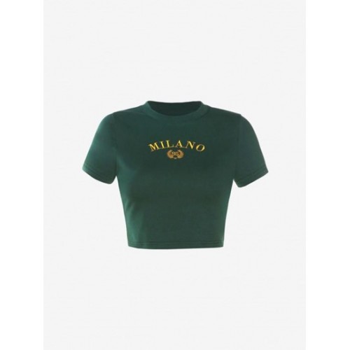 Letter Embroidered Crop T Shirt