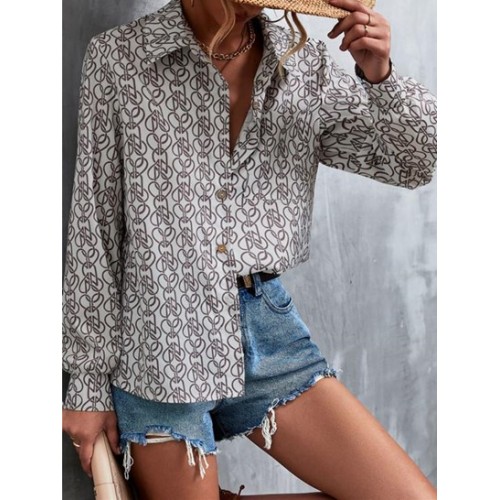 Retro Graphic Print Button Blouse