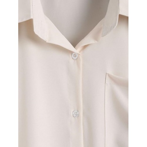 Cuffed Sleeve Front Pocket Button Down Shirt
