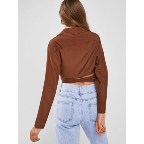 Button Up Midriff Flossing Crop Shirt