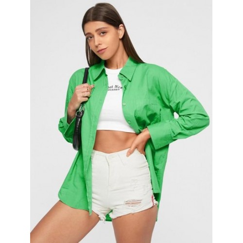 Pocket Drop Shoulder Plain Shirt