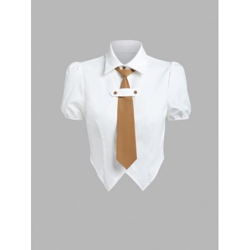 Scarf Hem Preppy Tie Cropped Shirt