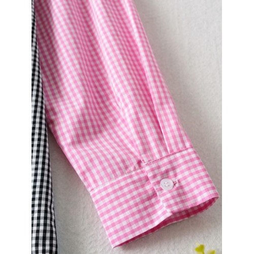Colorblock Gingham Drop Shoulder Pocket Shirt