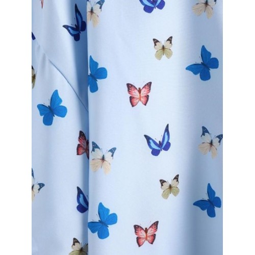 Drop Shoulder Butterfly Print Pocket Shirt
