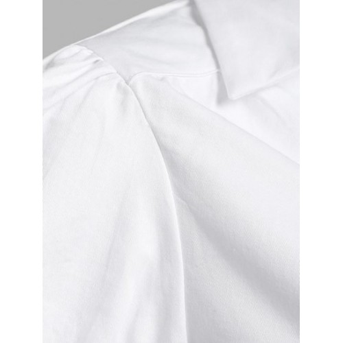 Ruched Button Up Solid Shirt