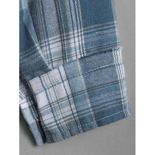 Plaid Panel Front Pockets Button Down Shirt