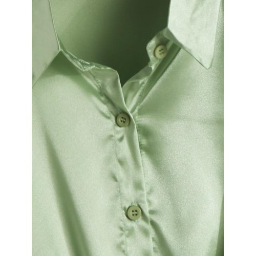 Neutral Solid Silky Satin Button Down Shirt