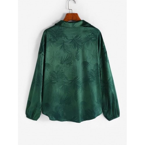 Leaves Jacquard Silky Satin Button Down Shirt