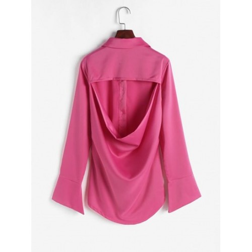 Satin Cutout Back Slit Cuff Shirt