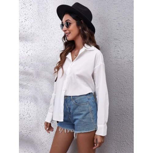Drop Shoulder Open Back Tie Shirt