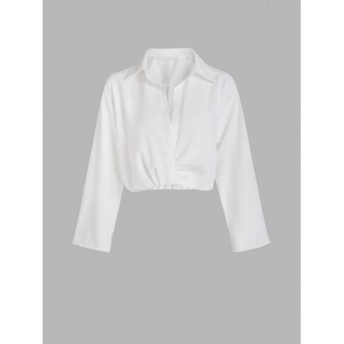 Slit Sleeve Ruched Collared Top Slit Sleeve Ruched Collared Top