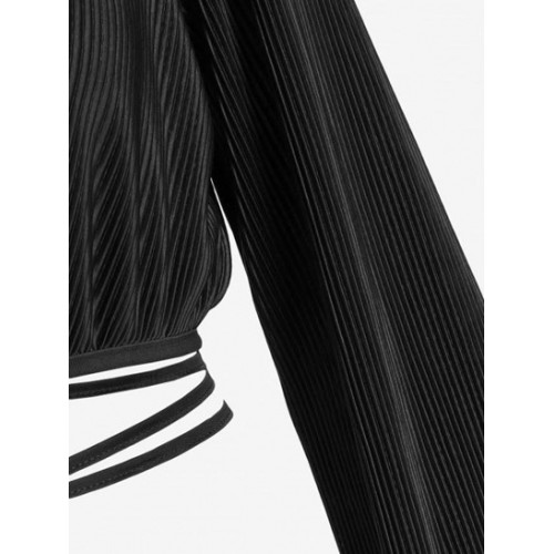 Long Sleeve Plisse Cropped Wrap Blouse Long Sleeve Plisse Cropped Wrap Blouse