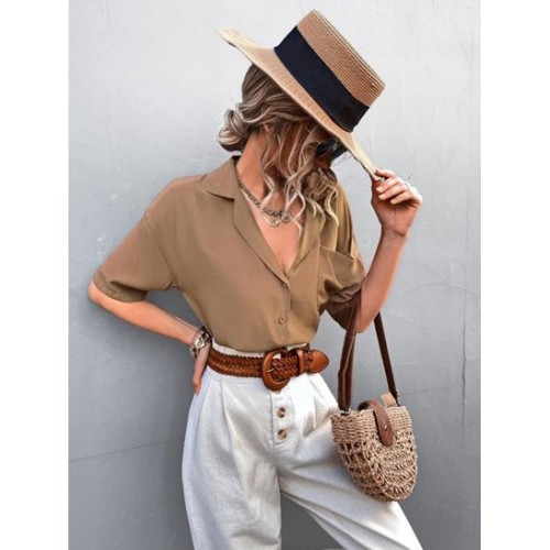 Drop Shoulder Pocket Lapel Shirt