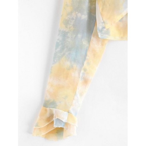 Tie Dye Ruffle Bell Sleeve Crop Blouse