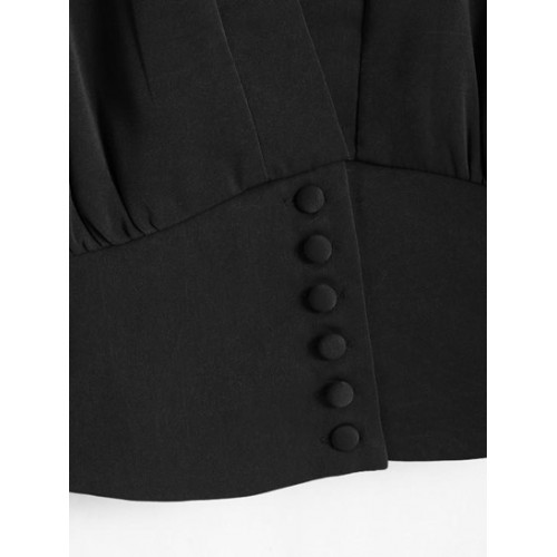 Lantern Sleeve Button Up Crop Corset Blouse