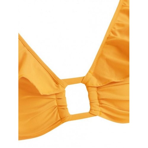 Ruffle Ring Knotted Crop Blouse