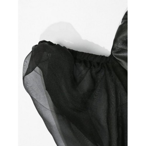 See Thru Puff Sleeve PU Corset Top See Thru Puff Sleeve PU Corset Top