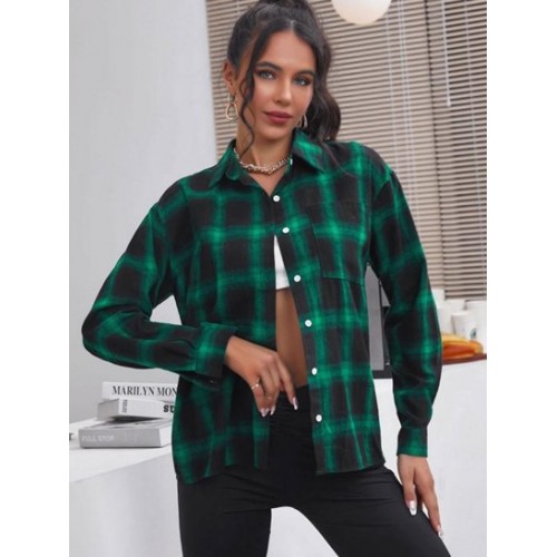 Plaid Drop Shoulder Pocket Shirt