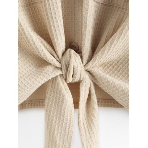 Tie Hem Textured Front Pockets Shirt Tie Hem Textured Front Pockets Shirt