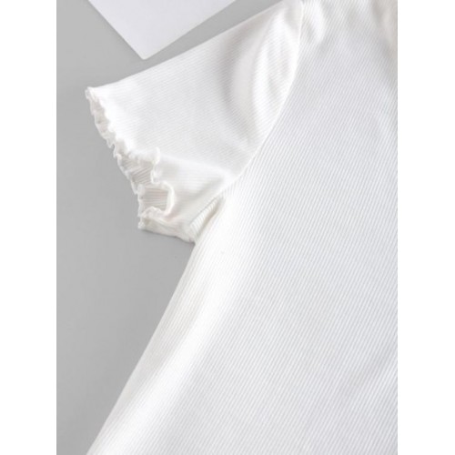 Ribbed Lettuce Trim V Neck T Shirt