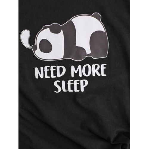 Crew Neck Panda Need More Sleep Graphic Tee